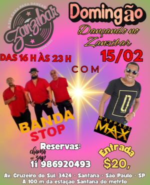 15/02 - Domingão Dançando no Zanzibar (Reservas somente pelo WhatsApp)