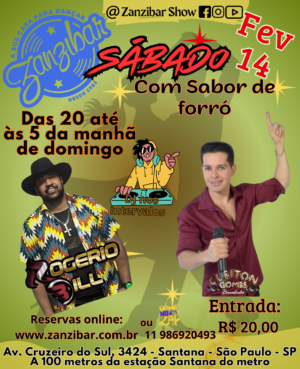 14/02 - Sábado com Sabor de Forró (Reservas somente pelo whatsapp)